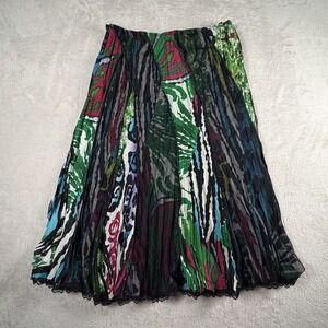 Vintage Alberto Makali Crinkle Pleated Midi Skirt Size 10 Abstract Lace Y2K